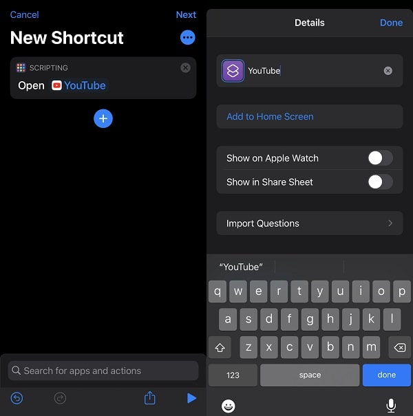 Add Shortcut to home screen Enter Shortcut name