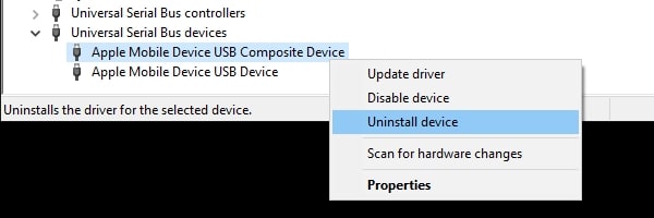 Uninstall Apple Mobile Device USB Composite Device