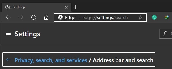 Microsoft Edge Search Settings for Address Bar