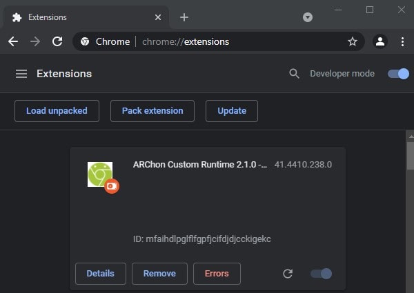 ARChon Custom Runtime Extension to run Android Apps in Chrome