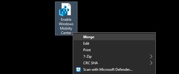 Enable Windows Mobility Center Registry File - Merge