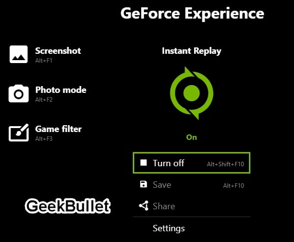 Turn Off Instant Replay NVIDIA Geforce