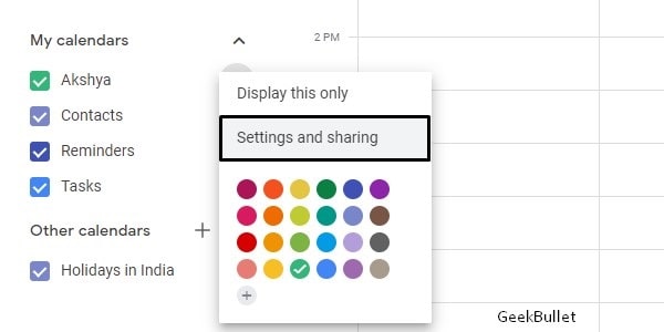 Google Calendar - Settings and sharing