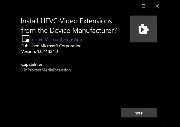 Install HEVC Video Extensions from the device manufacturer