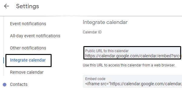 Integrate Calendar into Notion - Copy Public URL