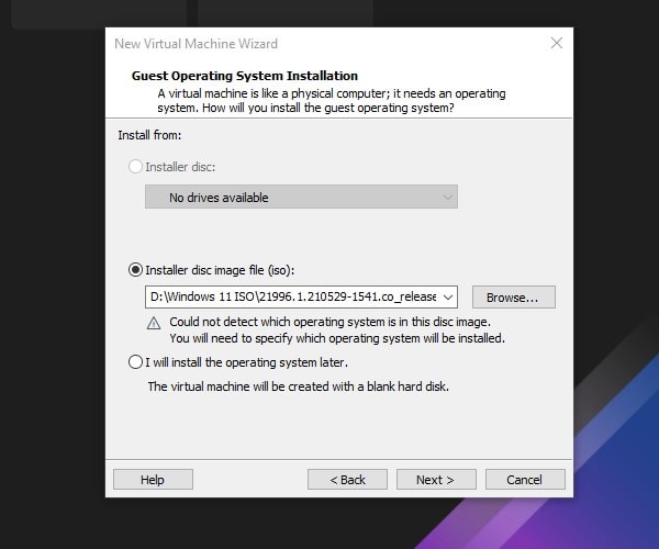 Select Windows Installation Disc File
