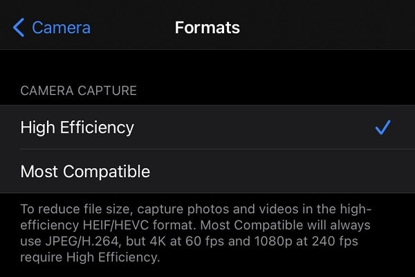 iPhone Camera Video Formats Setting