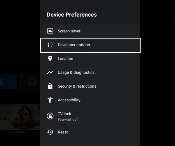 Android TV Developer Options