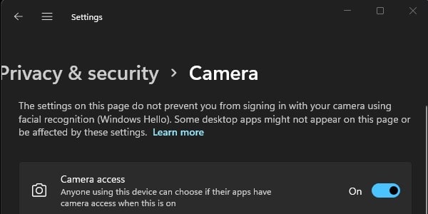 Camera Privacy and Security Settings Windows 11