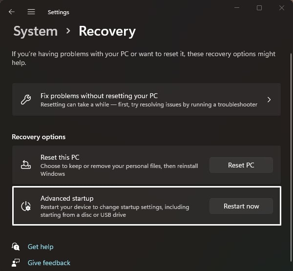Windows 11 Advanced Startup to boot in safe mode