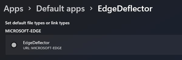 Select EdgeDeflector in default App - Redirect Windows 11 Widgets From Edge to Chrome
