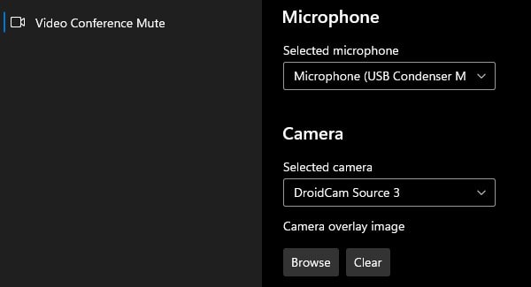 Select your camera and microphone to turn on off
