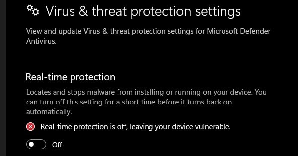 Turn off Real-time protection