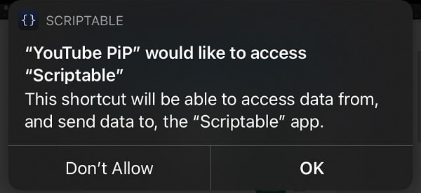 Allow YouTube PiP Shortcut to Scriptable