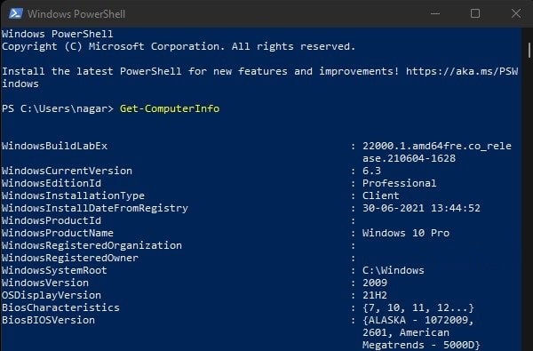 Check Computer Specs on Windows 11 using Windows PowerShell