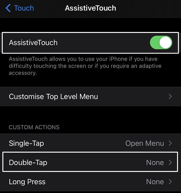 Enable Assistive Touch - Set custom action