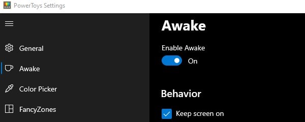 Enable Awake and Keep Screen On