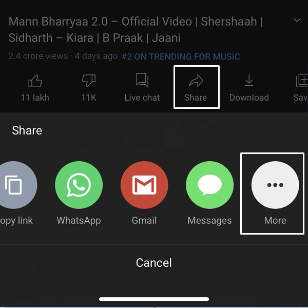 Share YouTube video to YouTube Pip Shortcut