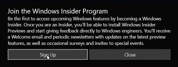 Signup to join Windows Insider Program