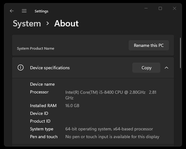 Windows 11 Device Specifications
