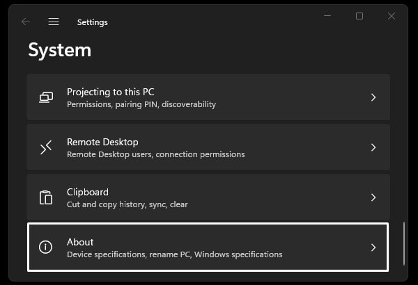 Windows 11 System Settings About