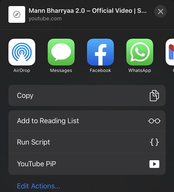 YouTube Picture in Picture shortcut option iOS 14