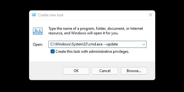 Create new task to open CMD and update Group Policy