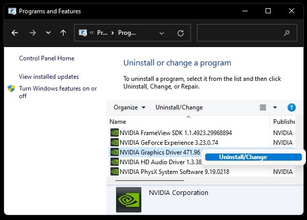 Uninstall Graphics Card Driver Software