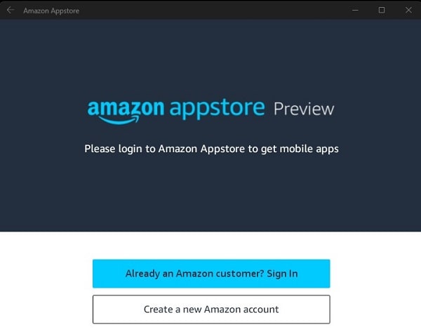 Login into Amazon Appstore - Install Amazon Appstore on Windows 11