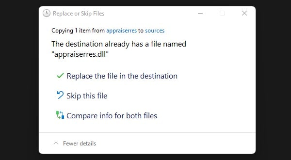 Replace the file in the destination - Replace DLL File