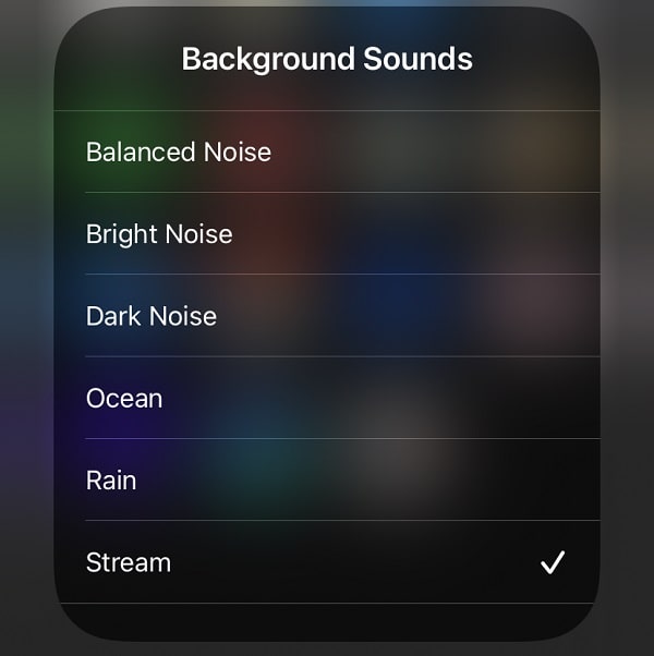 Select Background Sounds from Control Centre