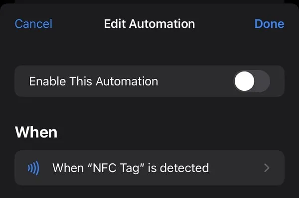 Disable NFC Tag Automation