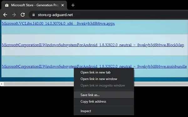 Download Windows Subsystem for Android MSIX Bundle Package