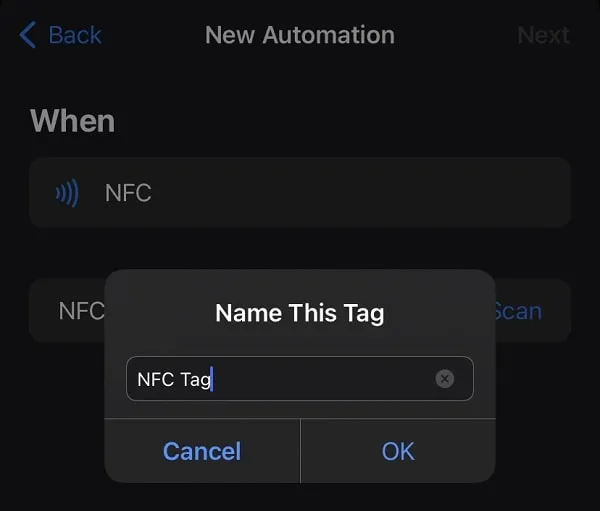 Enter NFC Tag Name