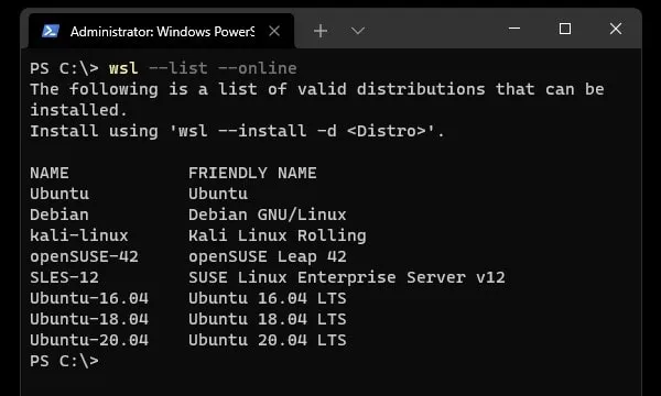 Windows Subsystem for Linux available Linux Distro