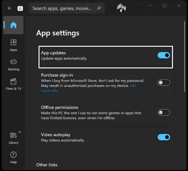 Turn on Automatic Updates for Microsoft Store