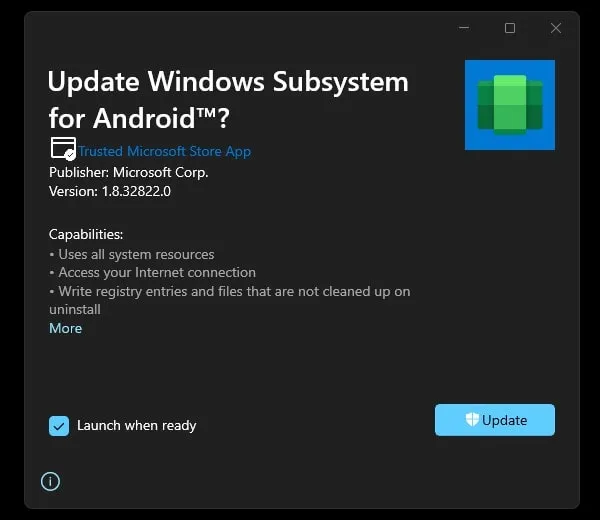 Update Windows Subsystem for Android