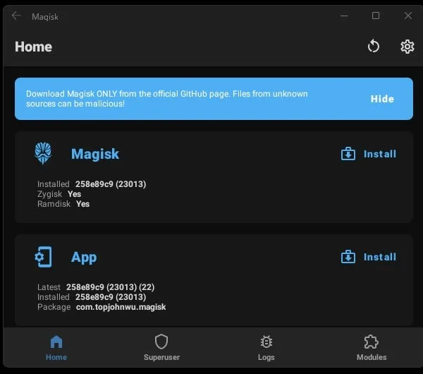 Zydisk Enabled Magisk Installed on Windows Subsystem for Android