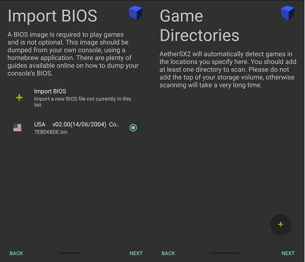 AetherSx2 Import BIOS File and Select Game Directory