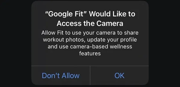 Allow Camera Access to Google Fit App 