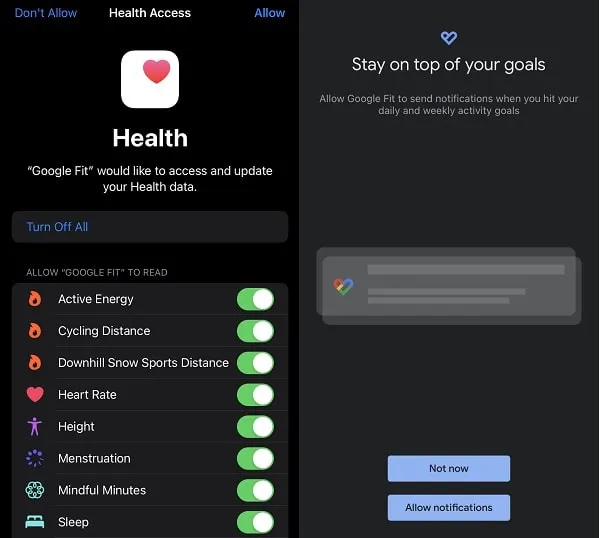 Allow Health Access - Allow Google Fit Notifications 