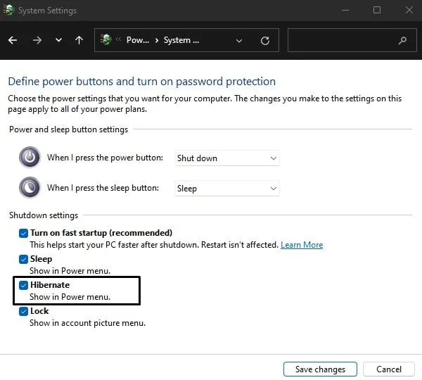 Enable Hibernate Option in Windows 11 Power Menu