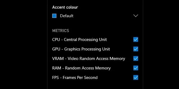 Select Accent Colour and Metrics to Show in Taskbar 