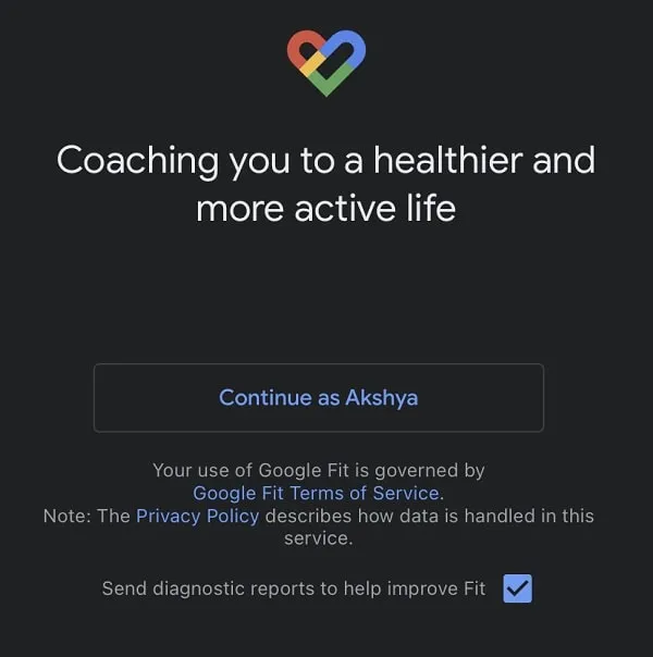 Sign in with Google - Google Fit App 