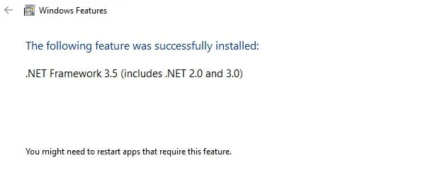 .NET Framework installed sucessfully