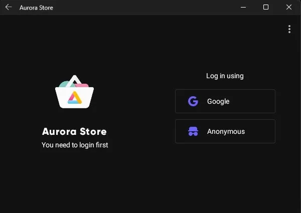 Aurora Store Anonymous Login - Windows 11 