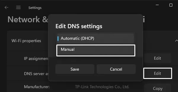 Edit DNS Settings Manually on Windows 11