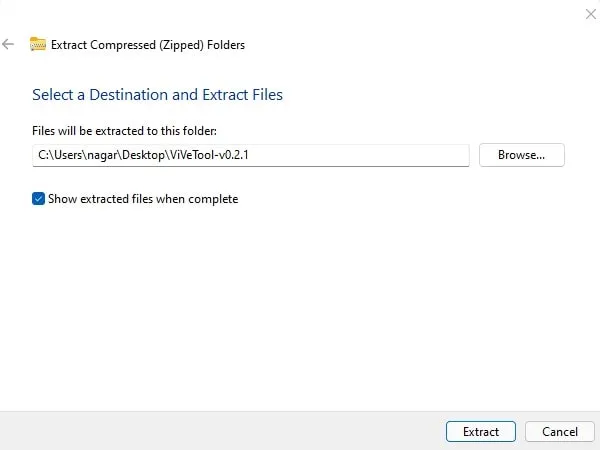 Extract ViveTool on Windows 11