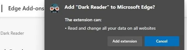 Add Dark Reader Extension to Edge