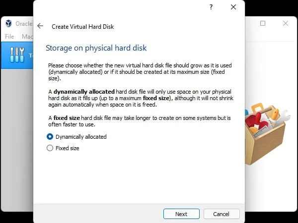 Dynamically allocated Virtual Hard Disk